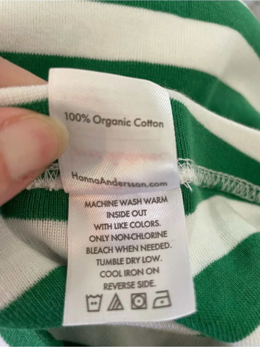 Hanna Andersson Green & White Striped Cotton Pajama Set with Red Trim Size 12